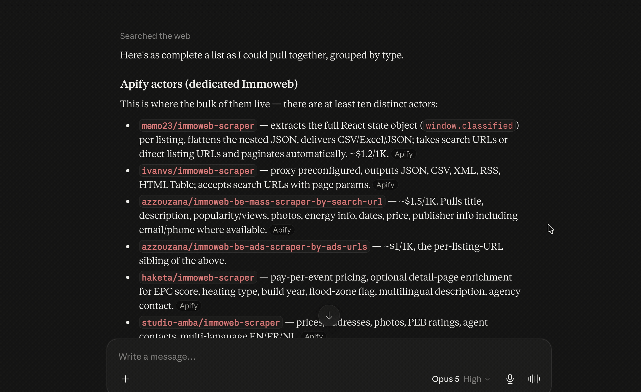 Longlist of Immoweb scraping tools considered