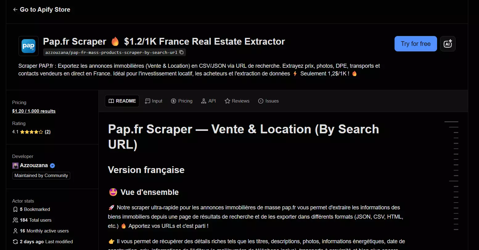 2. Apify Pap.fr Scraper