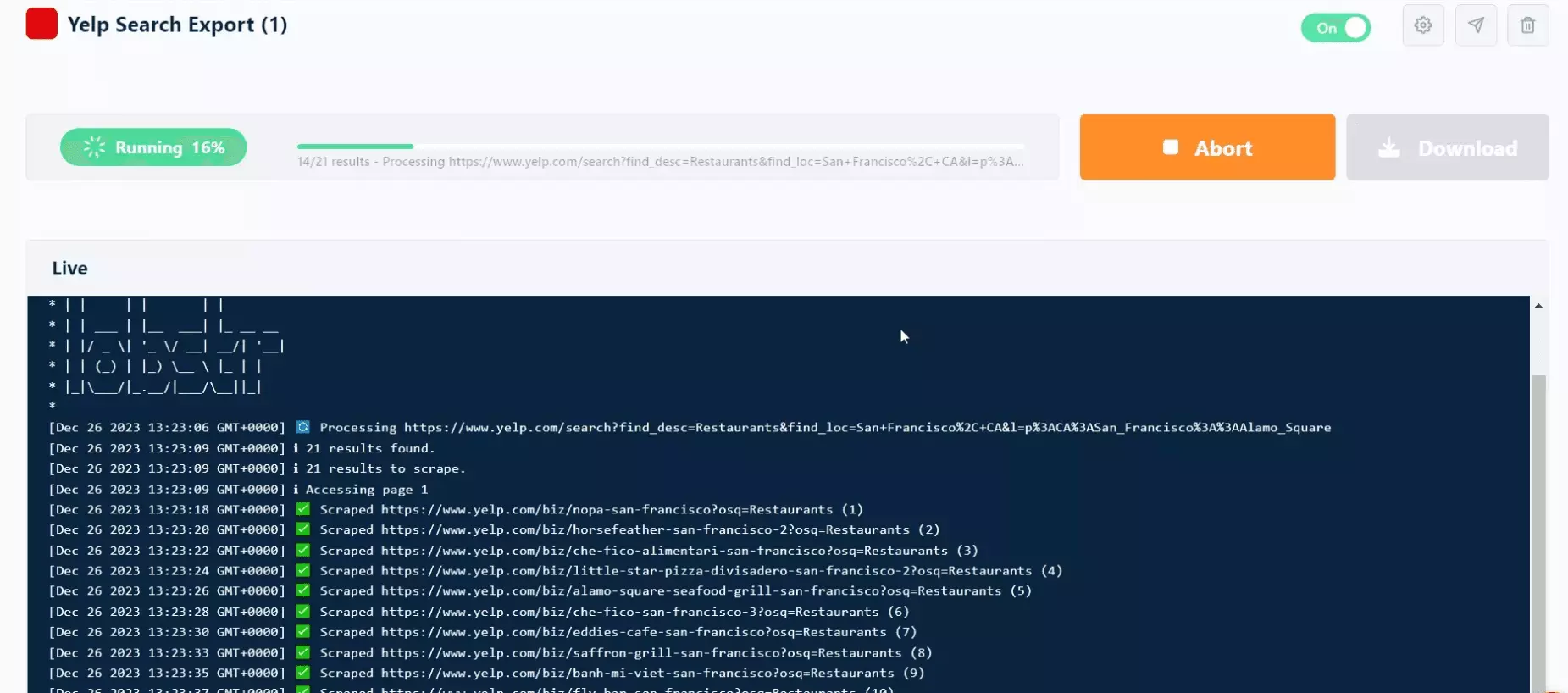 live console to monitor data collection in real-time
