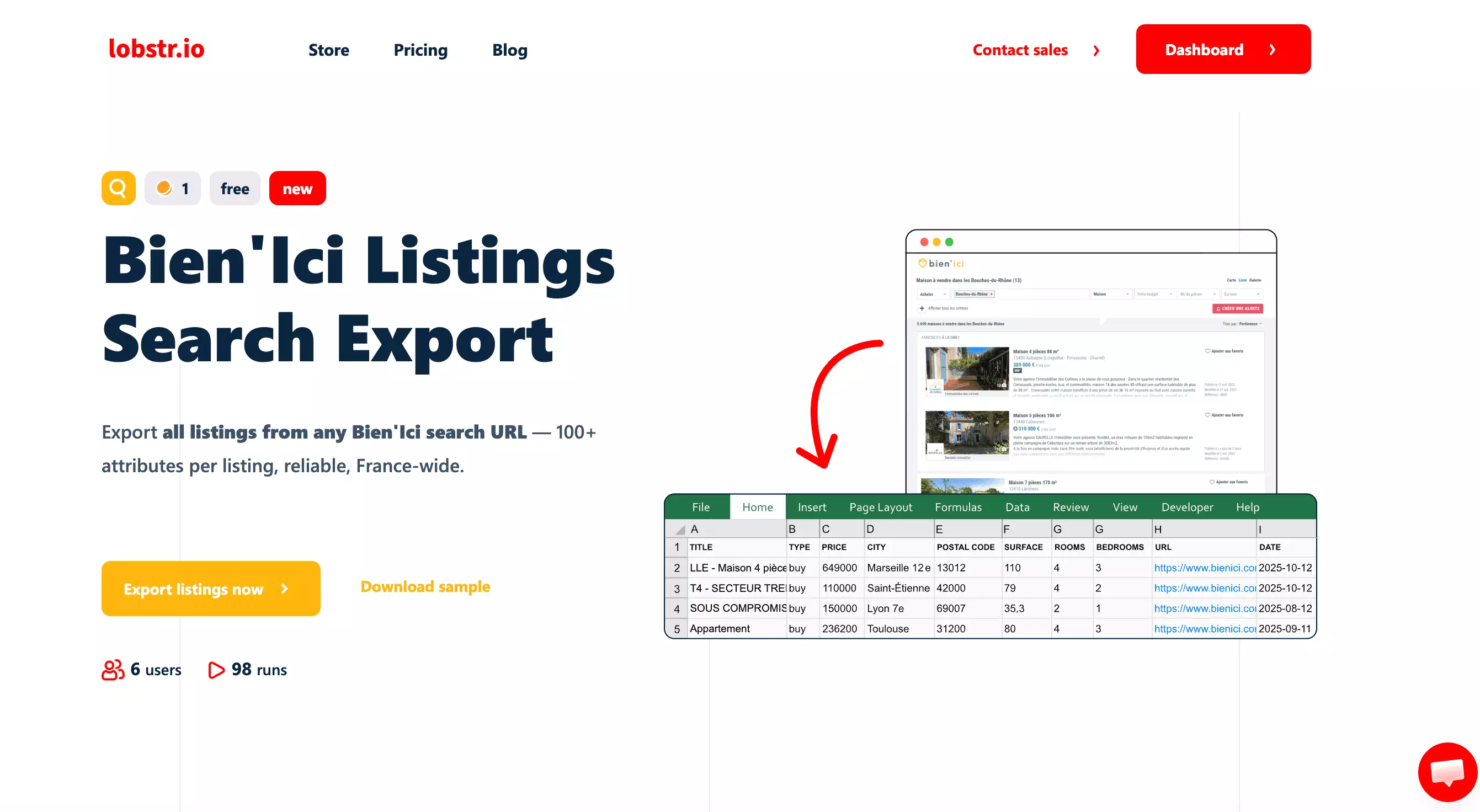 lobstr.io Bien'Ici scraper product page