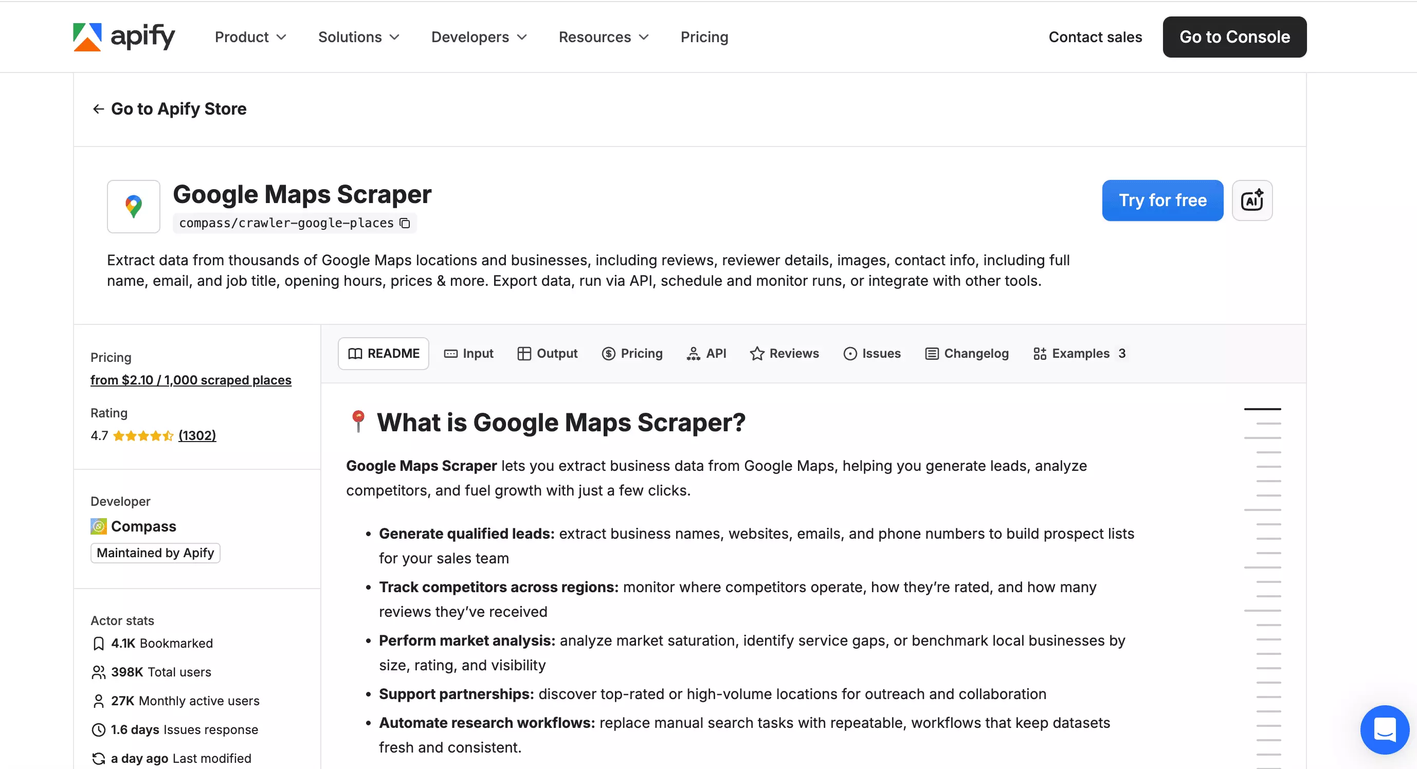Apify google maps scraper actor product image