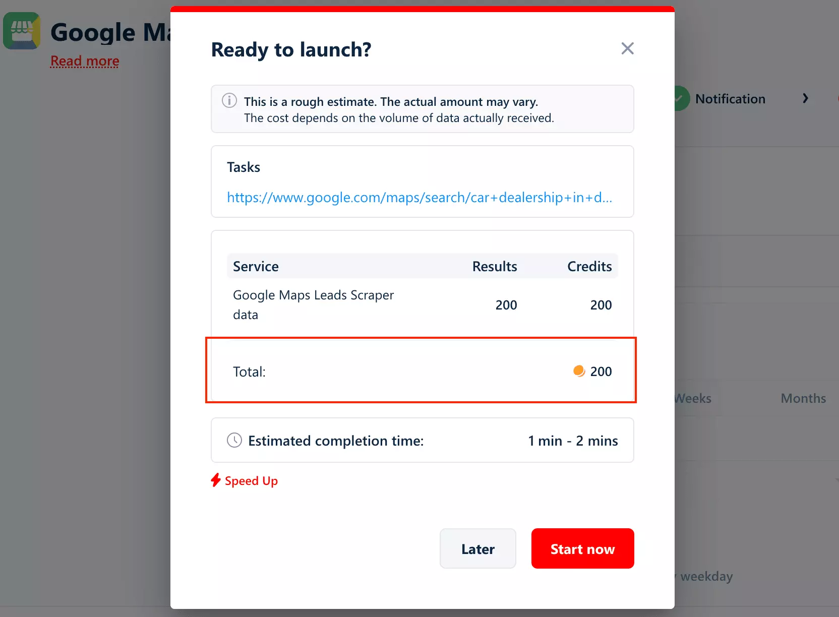 screenshot: launch confirmation
