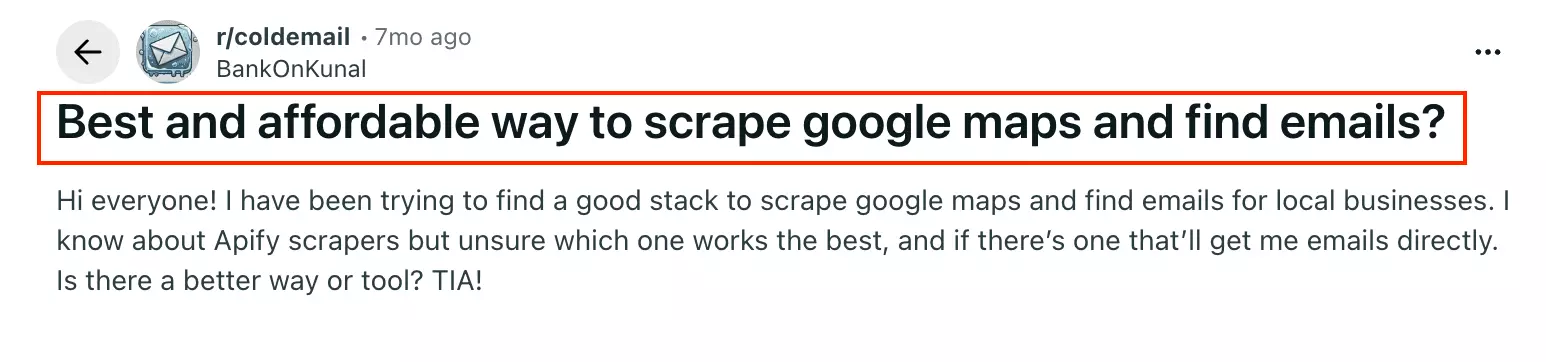 reddit thread asking the best affordable google maps scrapers