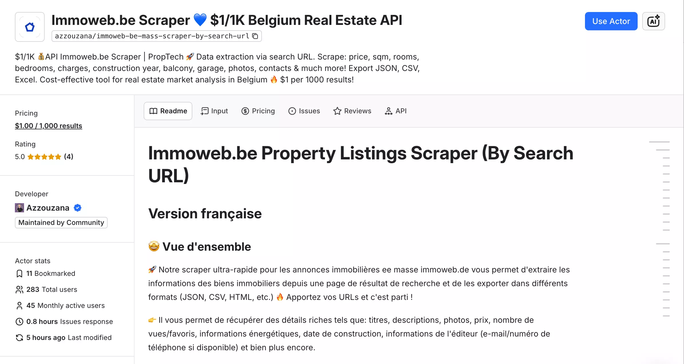 Apify azzouzana/immoweb-be-mass-scraper-by-search-url homepage