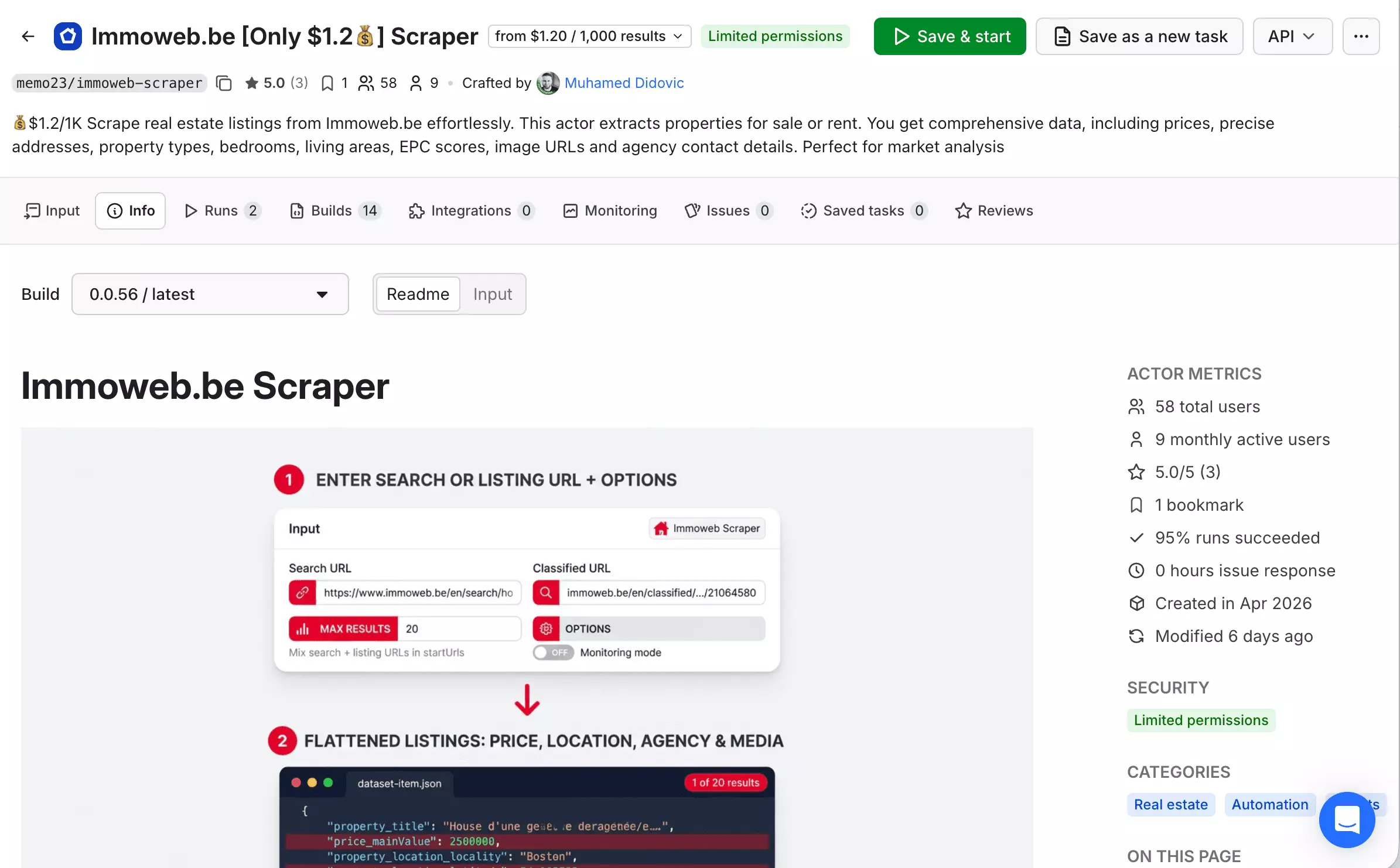 Apify memo23/immoweb-scraper homepage