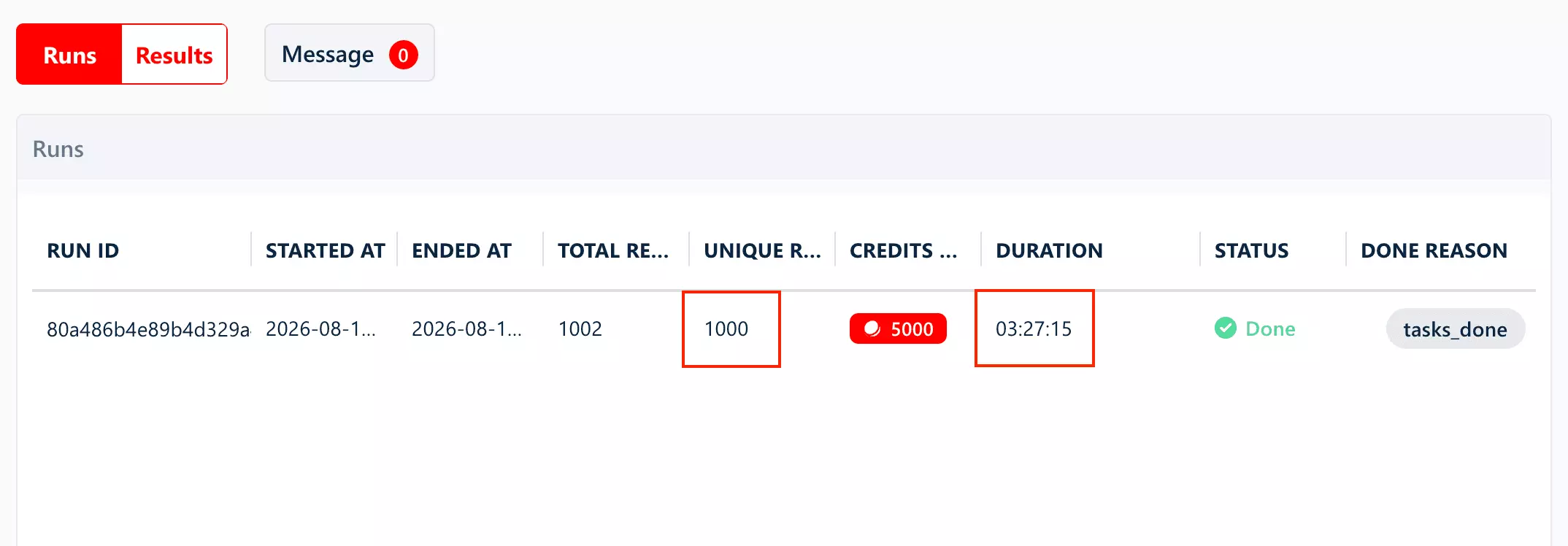 lobstr.io no-code UI screenshot showing 1,000 listings in 3 hr 27 min, Get Listing Details enabled