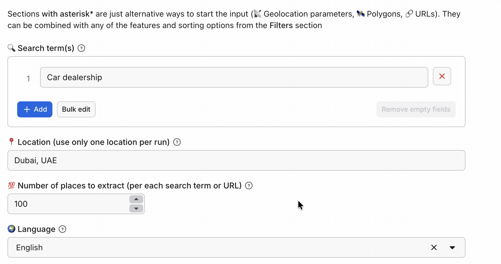 bulk edit interface