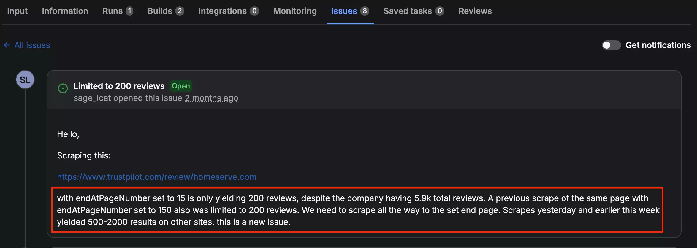 Apify pagination user report