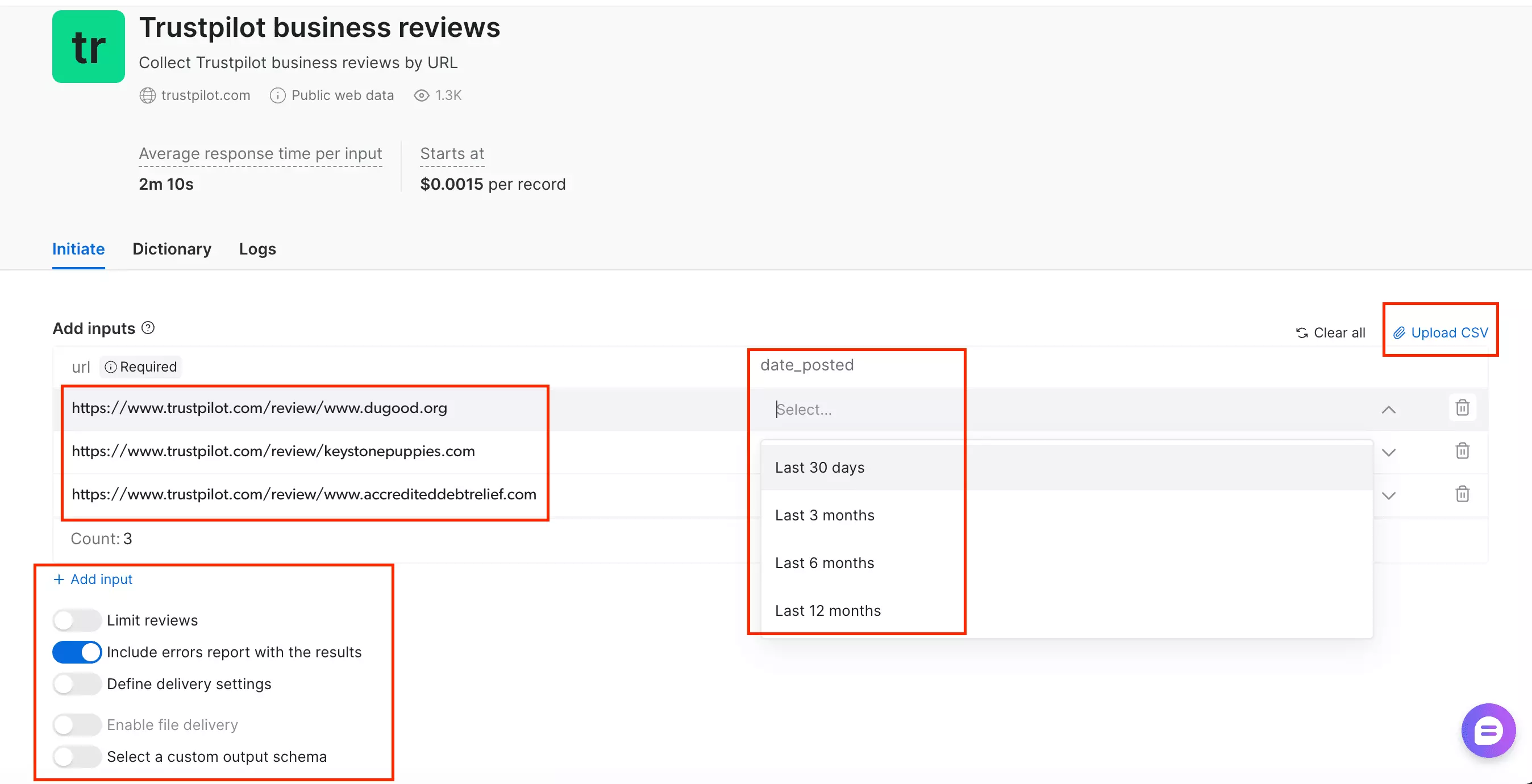 Brightdata scraper UI