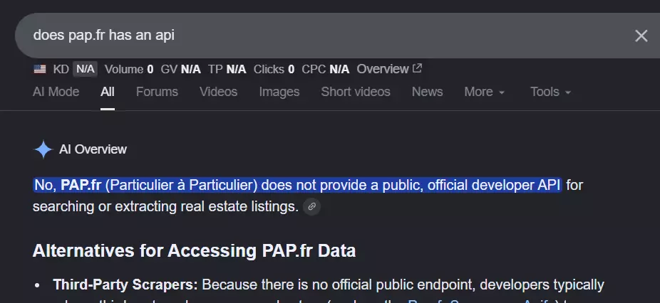 Does PAP.fr have an official API?