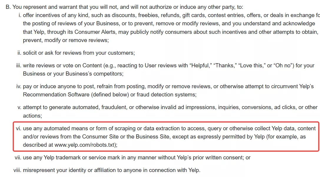 Does Yelp allow scraping?