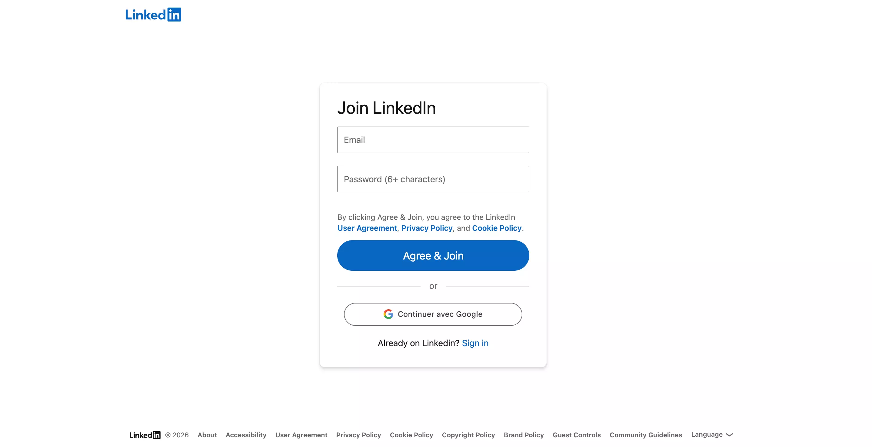 LinkedIn's signup wall: search and profiles demand an account when you're logged out