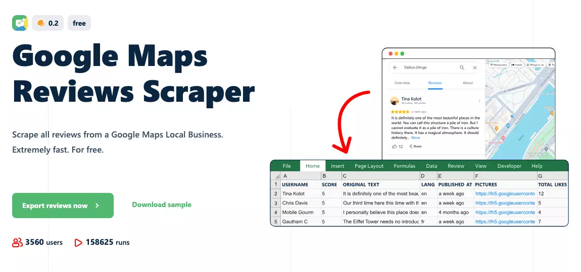 lobstr.io Google Maps Reviews Scraper store page: scrape all reviews from a Google Maps local business