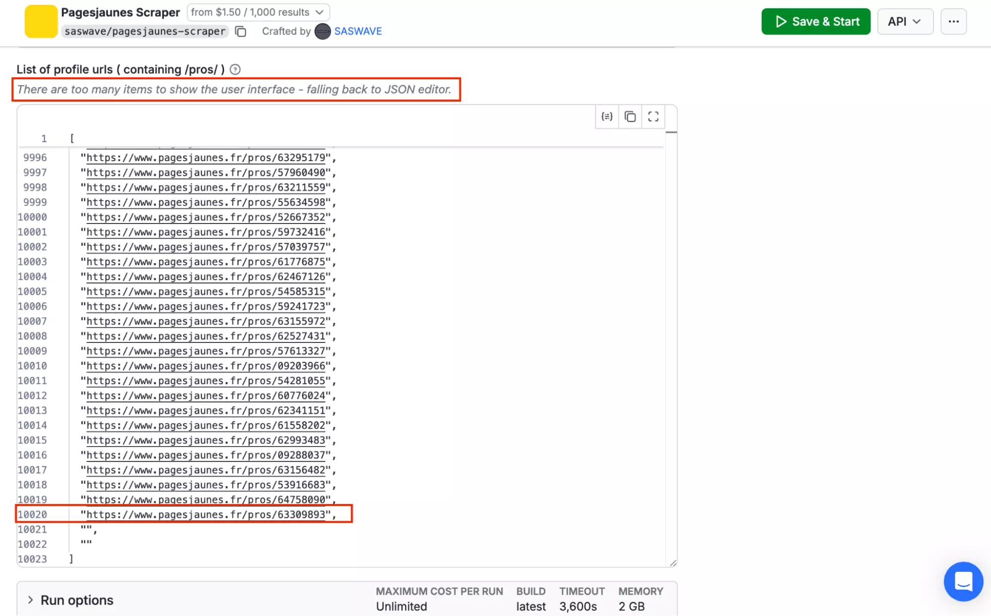 Apify handling 10,000+ URL inputs