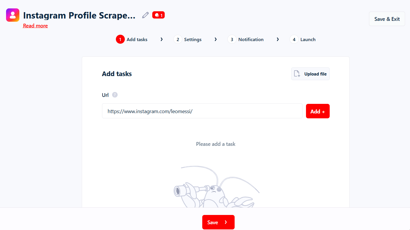 How to scrape Instagram profiles using Lobstr.io [Step by Step Guide] - Step 2: Add Instagram URLs or usernames image17