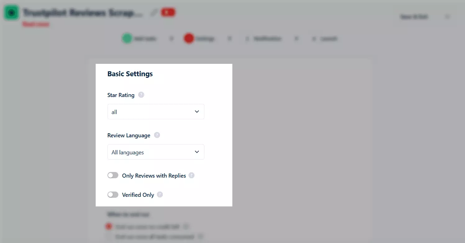 How to scrape Trustpilot reviews using Lobstr.io [Step by Step Guide] - Basic settings