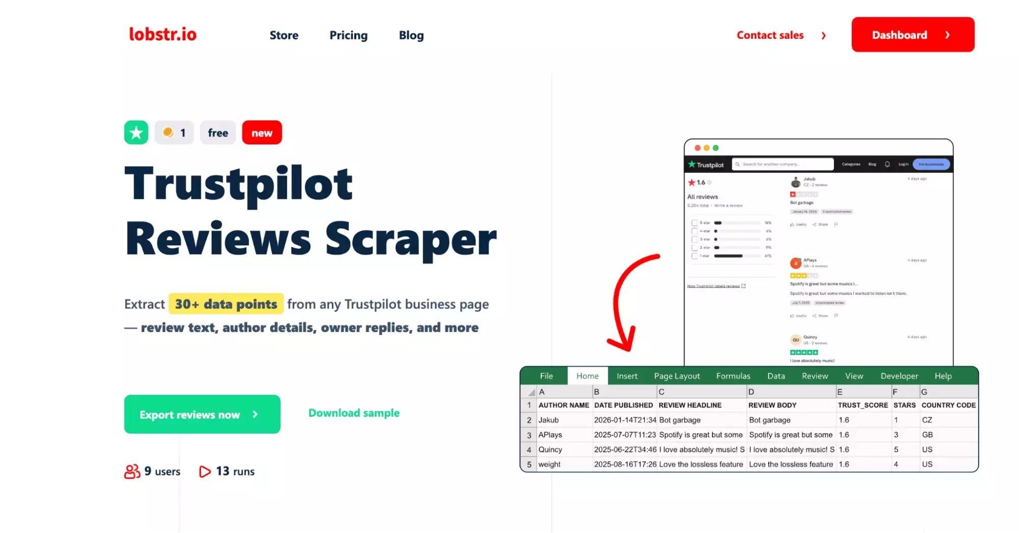 lobstr.io Trustpilot scraper overview