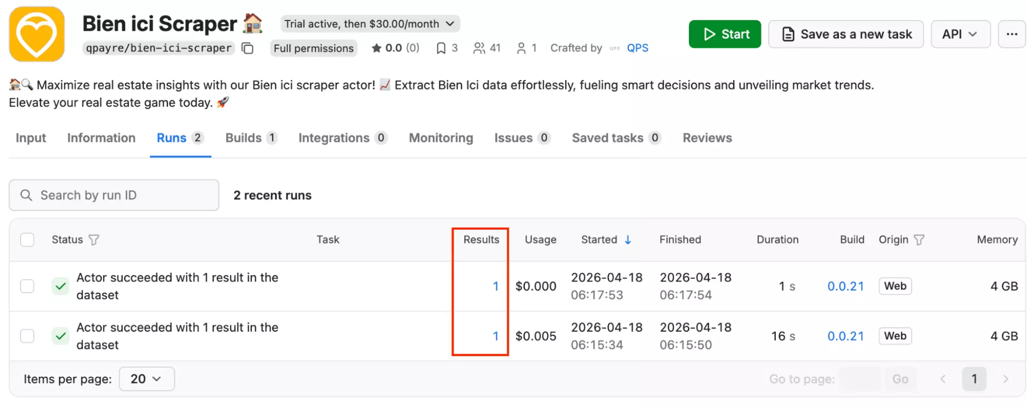 Apify returning 1 result at scale — unreliable for production use
