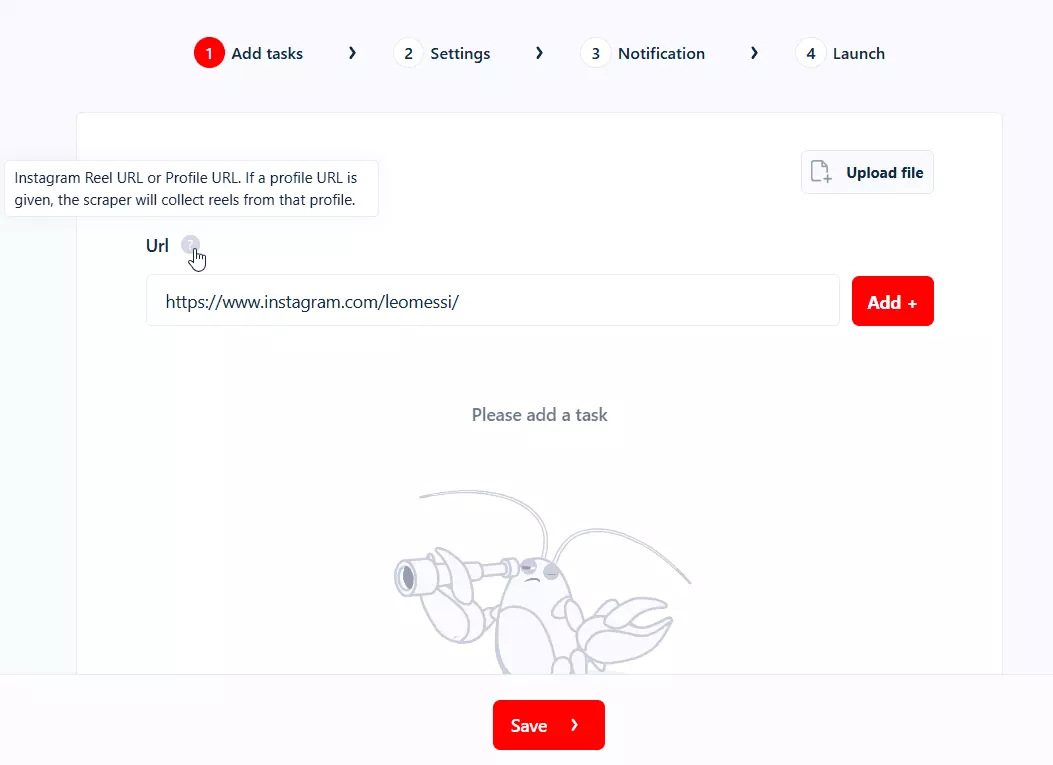 How to scrape Instagram Reels using Lobstr.io? - 2. Add tasks image14