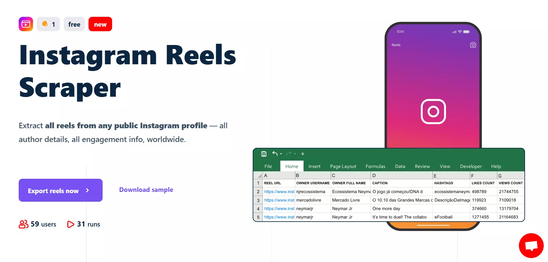 Lobstr.io Instagram Reels Scraper interface