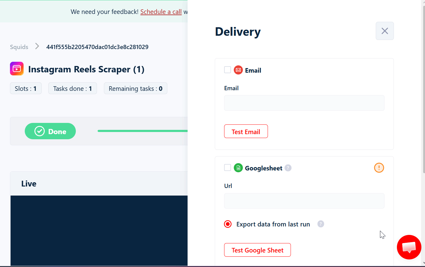 Lobstr.io export options interface