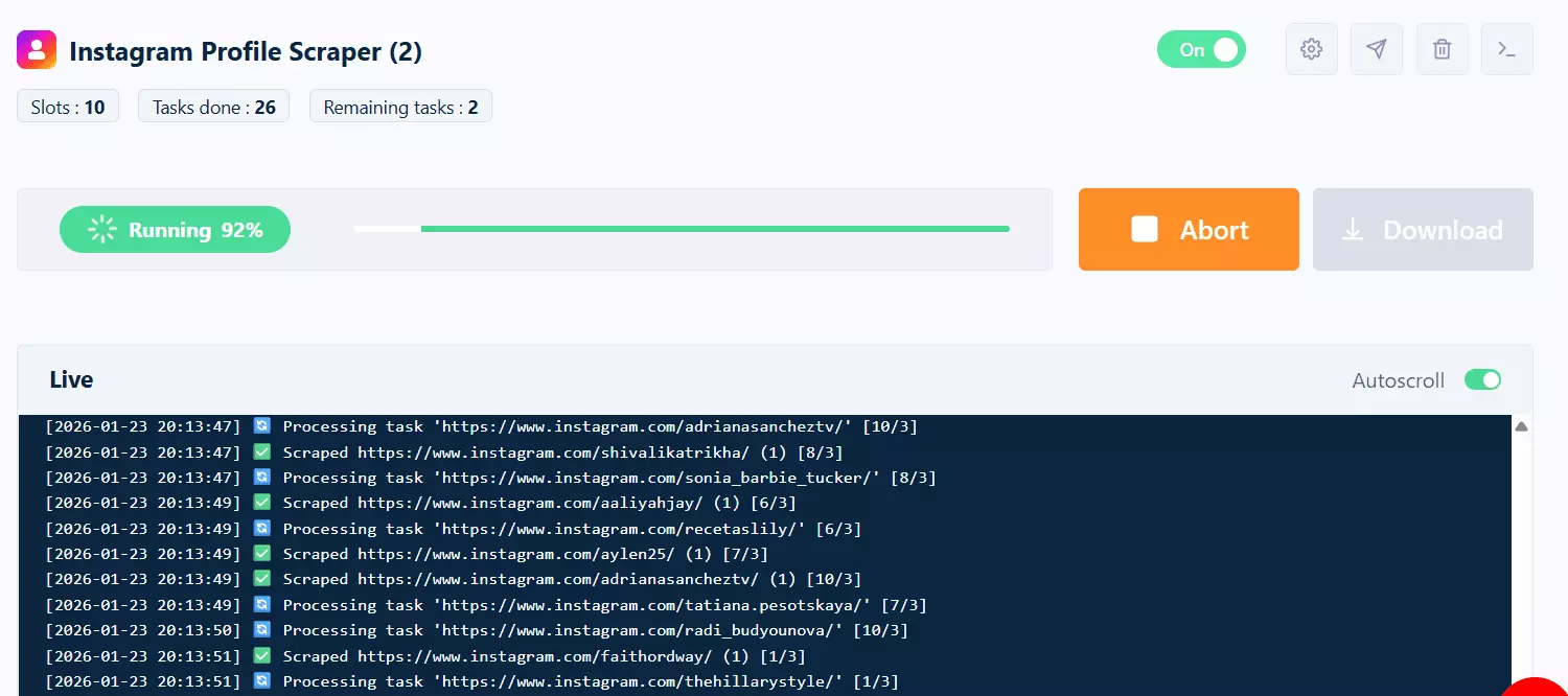 How to scrape Instagram profiles using Lobstr.io [Step by Step Guide] - Step 3: Launch image21