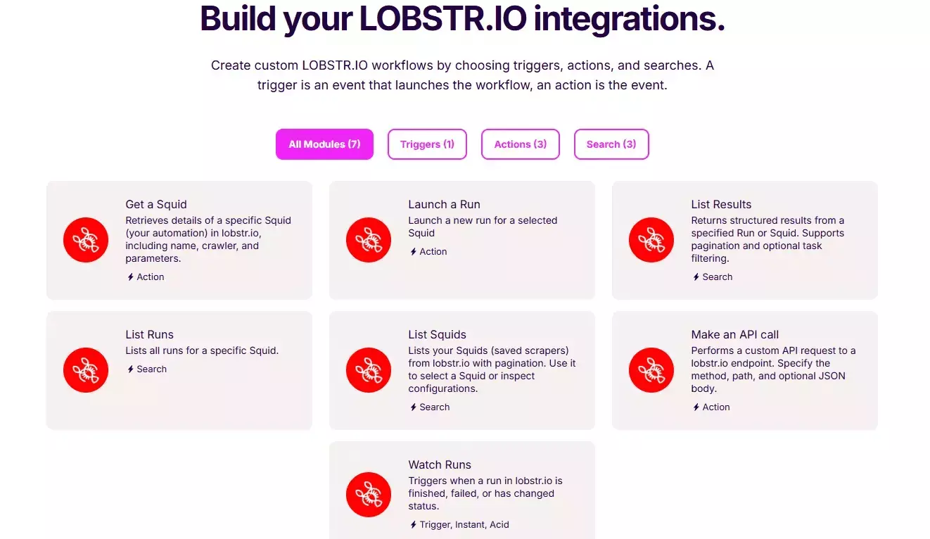 Lobstr.io Make.com integration