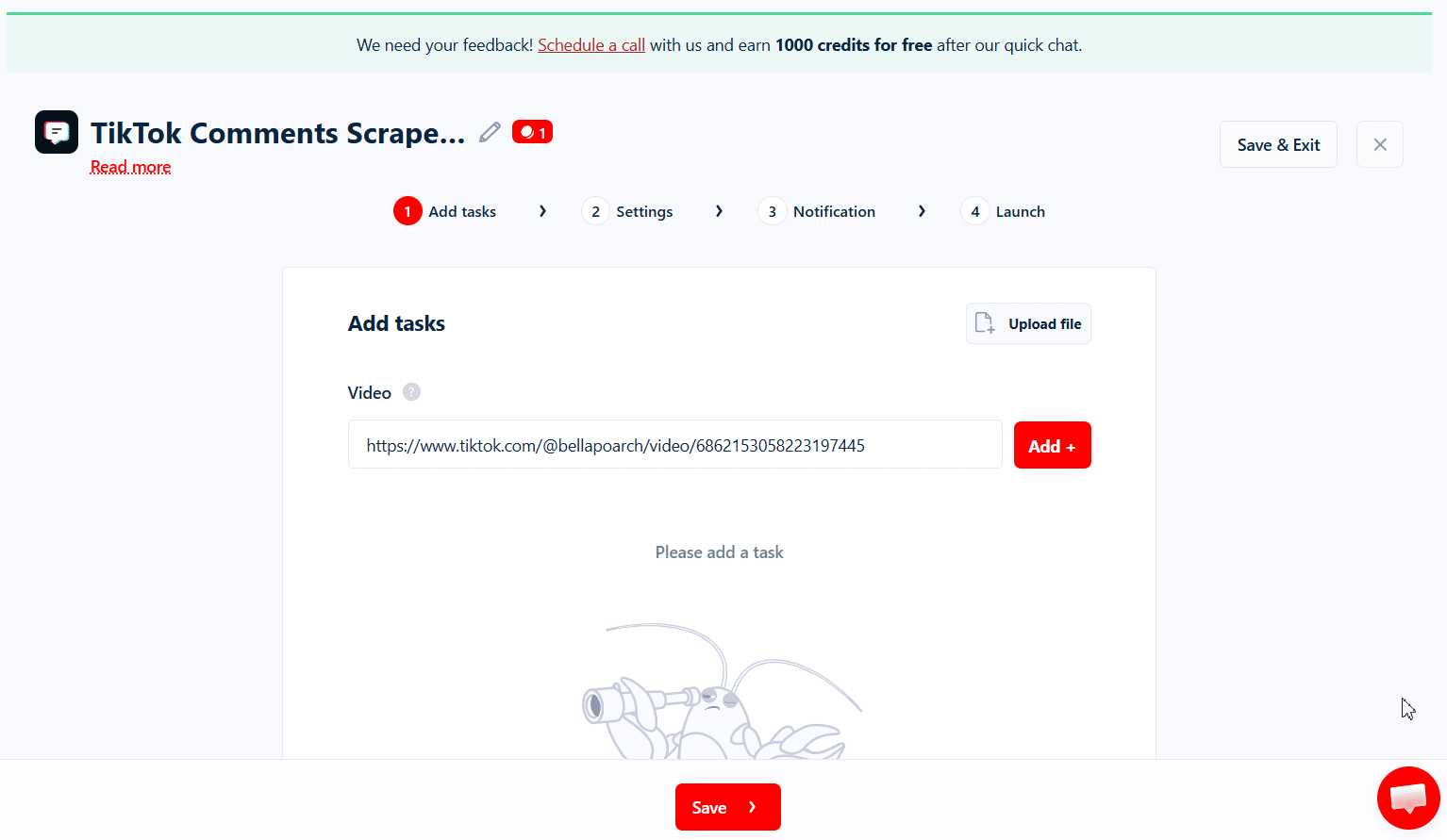 How to scrape TikTok comments using Lobstr.io [Step by Step Guide] - Step 2: Add tasks