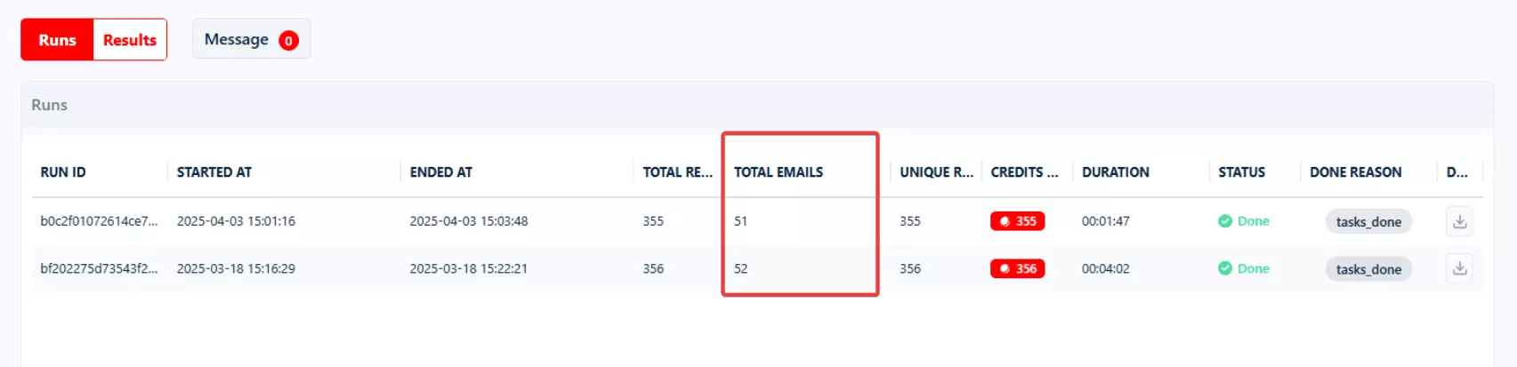 Update #4 – You Can Now Track Email Counts Per Run image9