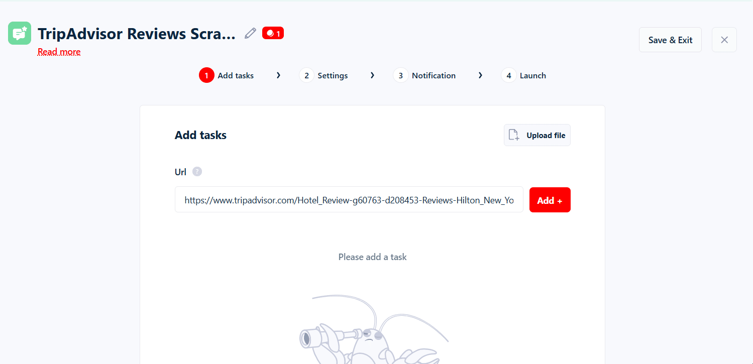 How to scrape TripAdvisor reviews using Lobstr.io [Step by Step Guide] - Step 2: Add tasks image10