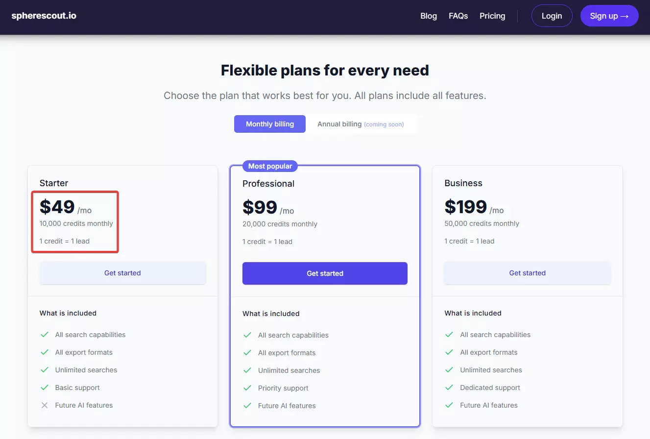 Step 1: Finding leads from Google Maps - Pricing image3