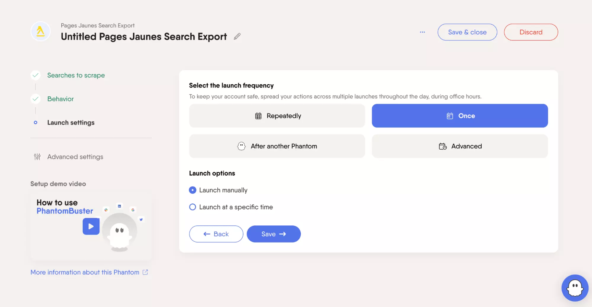 PhantomBuster scheduling options