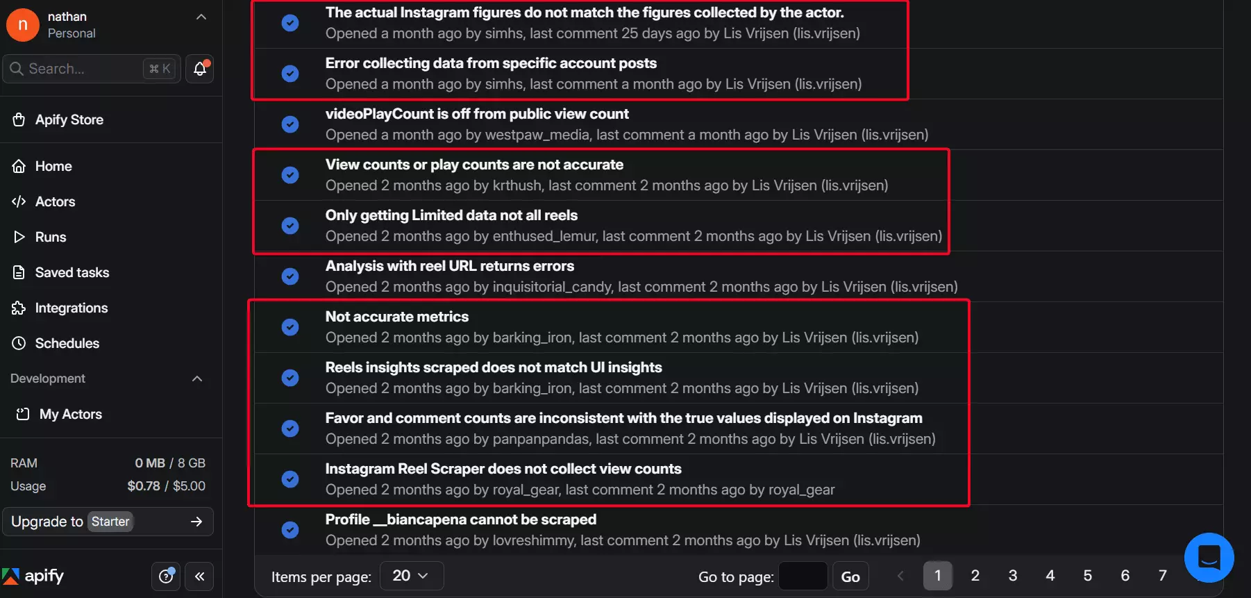 User reviews reporting Apify data quality issues