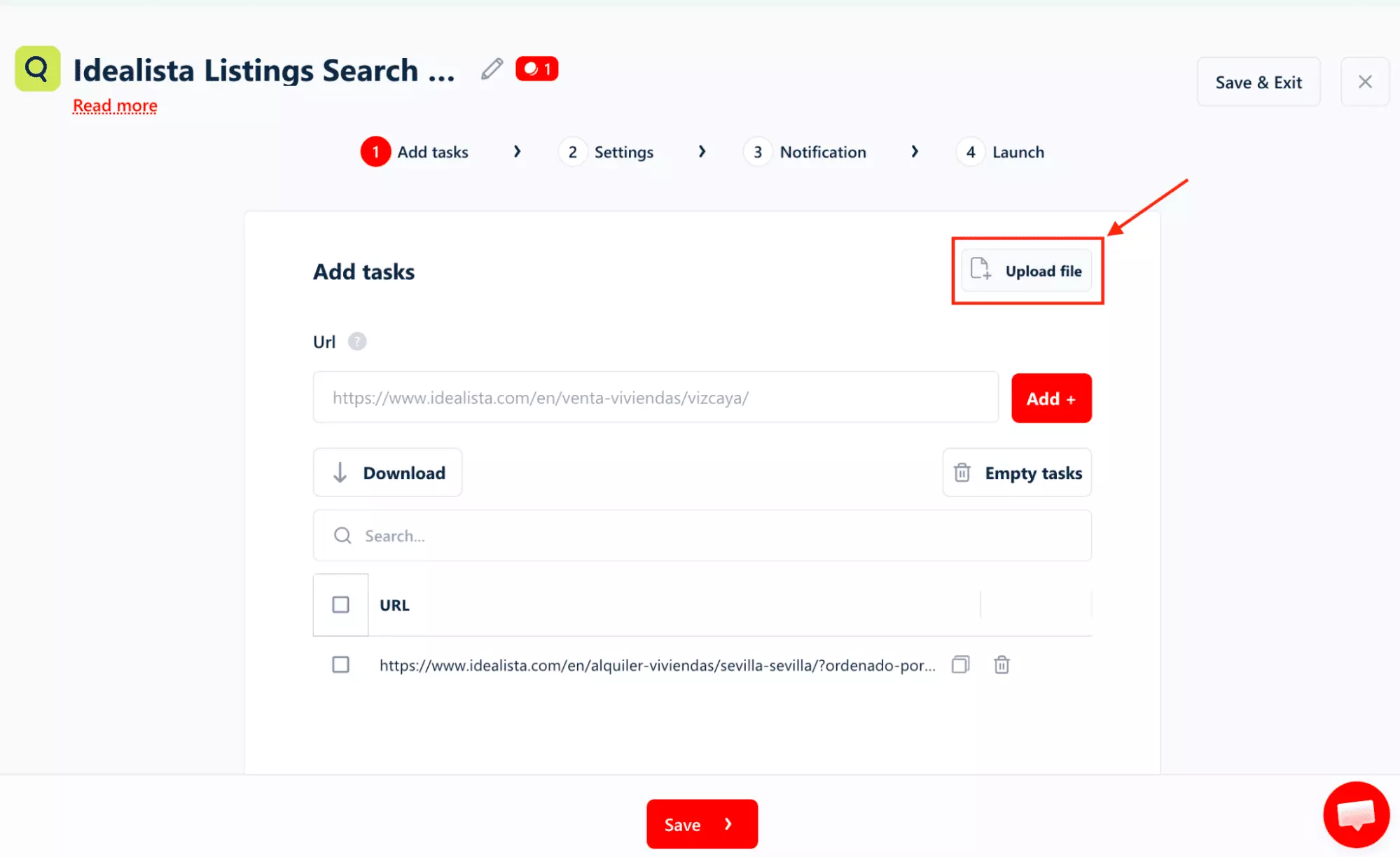 lobstr.io bulk URL upload via CSV or TXT file