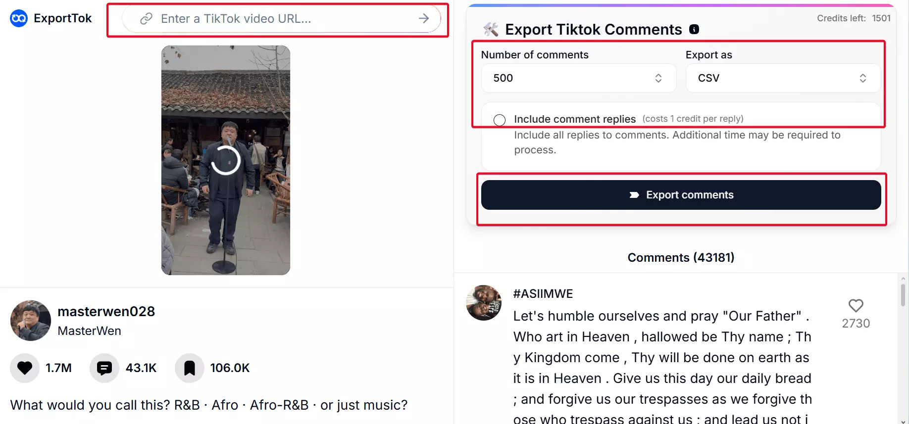 ExportTok dashboard — simple interface with limited controls