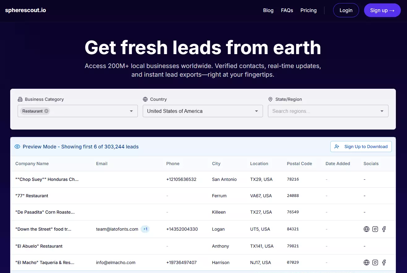 Step 1: Finding leads from Google Maps - 1. Spherescout: The B2B leads database