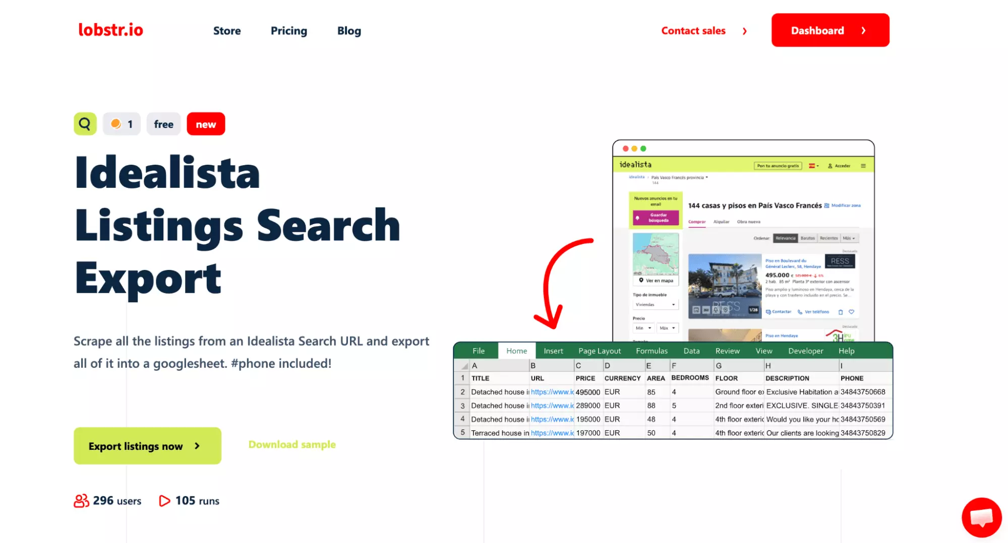 lobstr.io Idealista scraper actor page