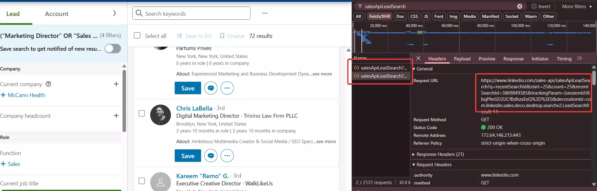 Are there any other ways to access Sales Navigator data via API? - 1. LinkedIn internal API image13