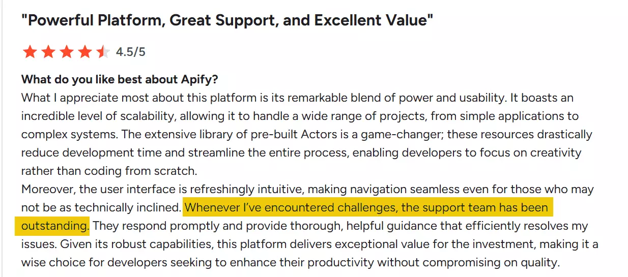 Apify customer support reviews