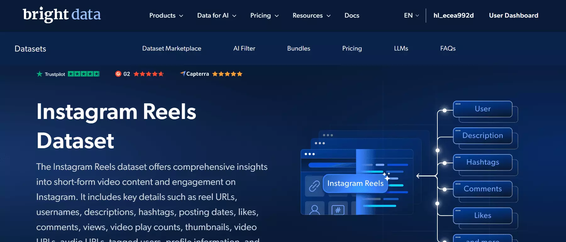 Bright Data Instagram Reels Scraper interface