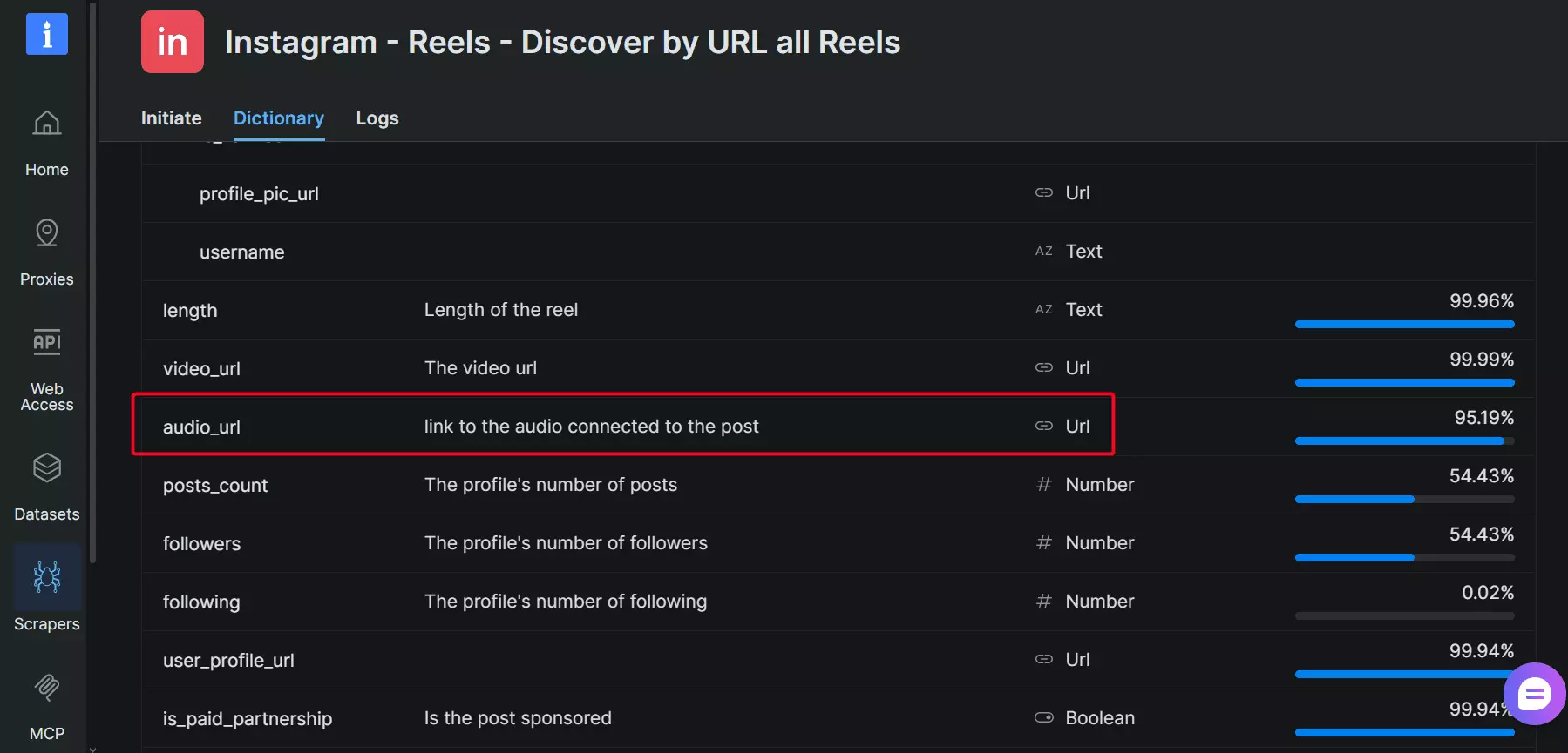 Bright Data missing audio metadata fields