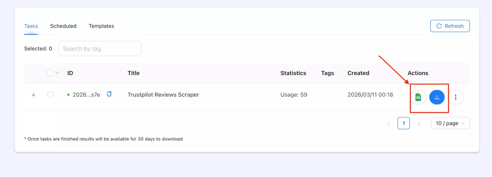 Outscraper CSV download