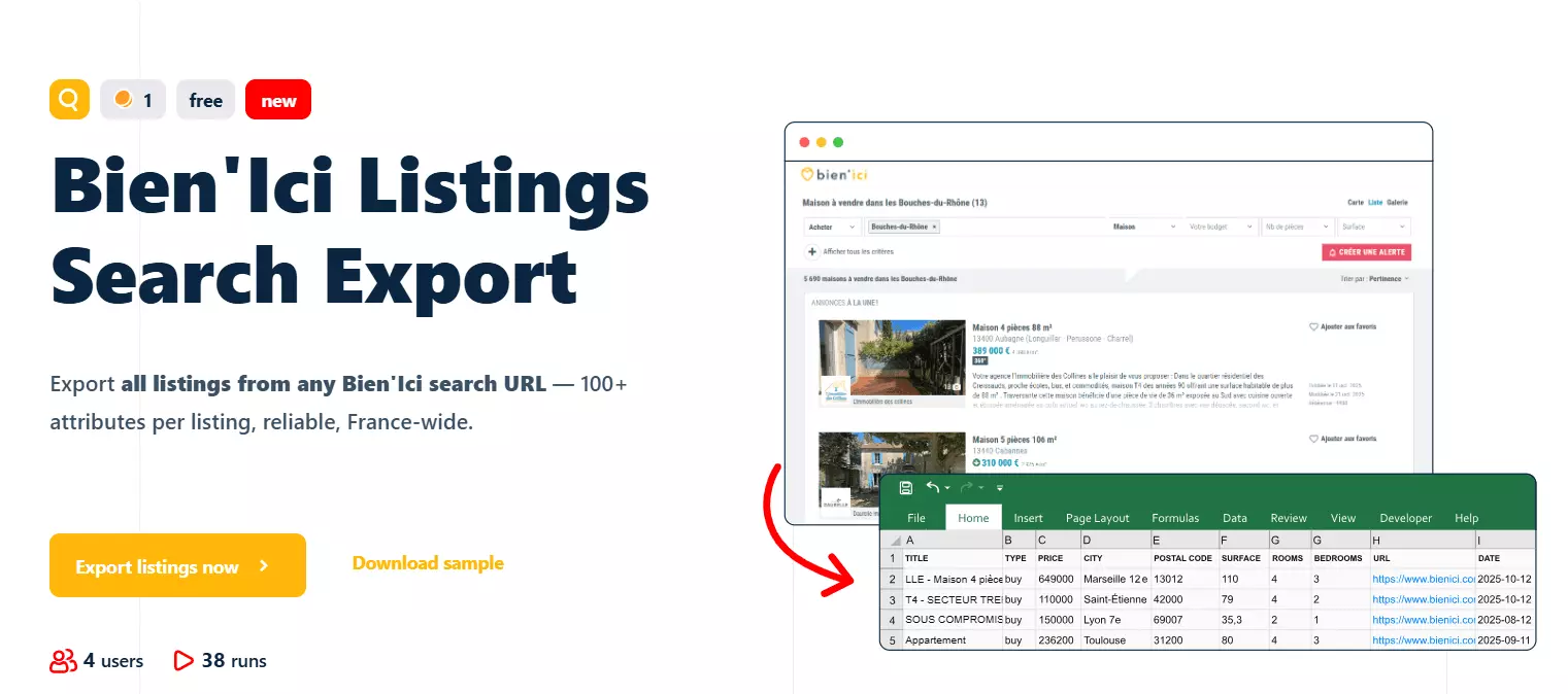 Update #1 – Two new scrapers released - Bien’Ici Listings Search Export 🏠