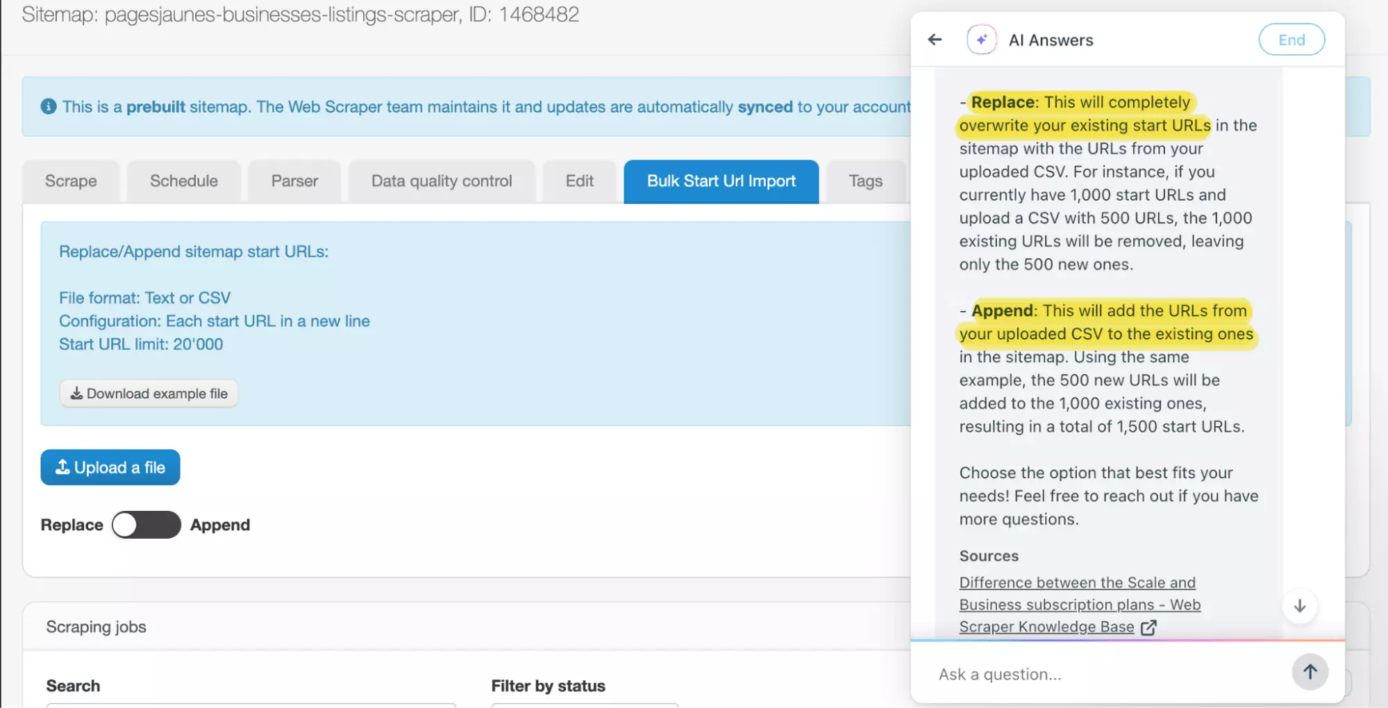 WebScraper.io AI support assistant