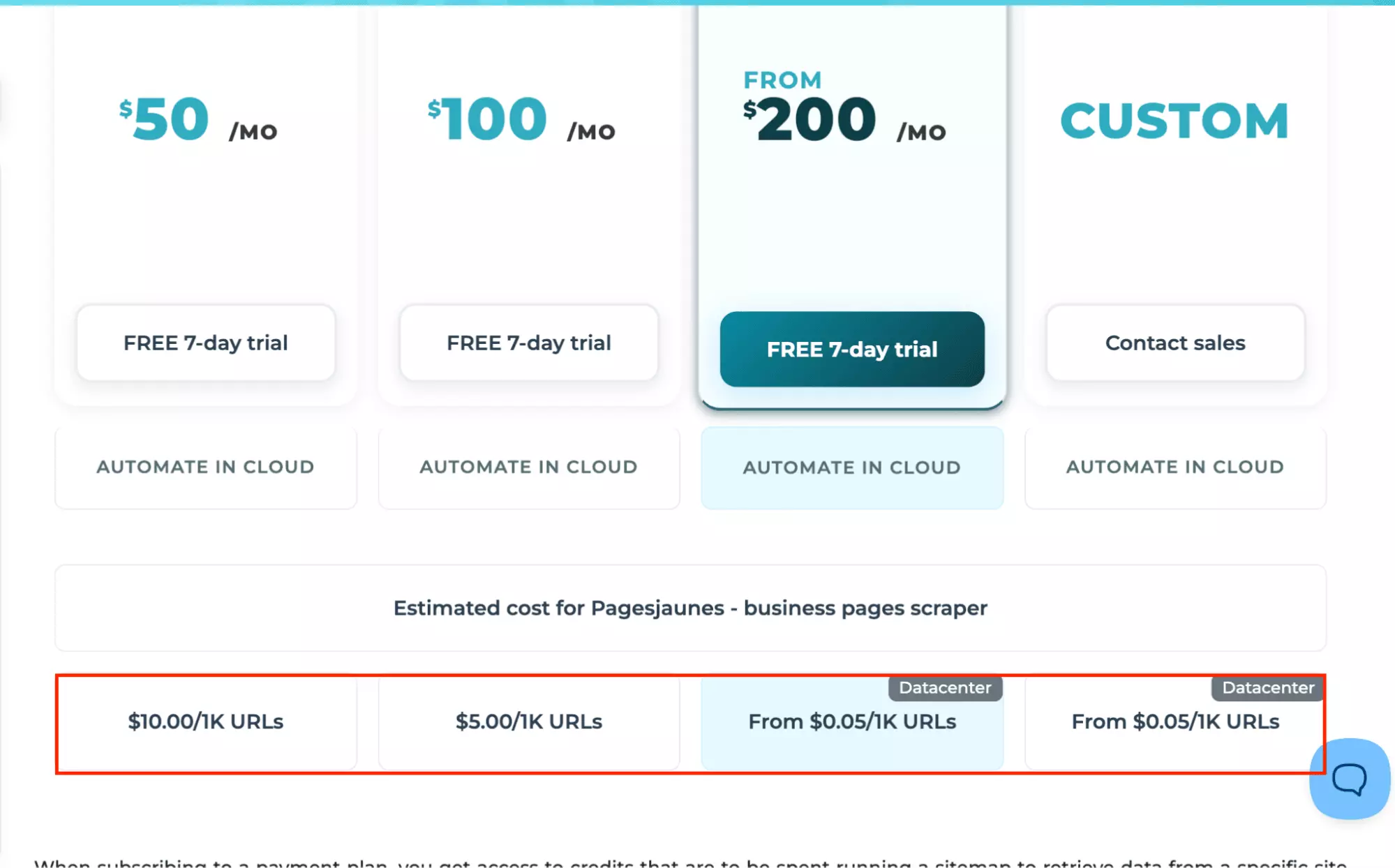 WebScraper.io pricing plans