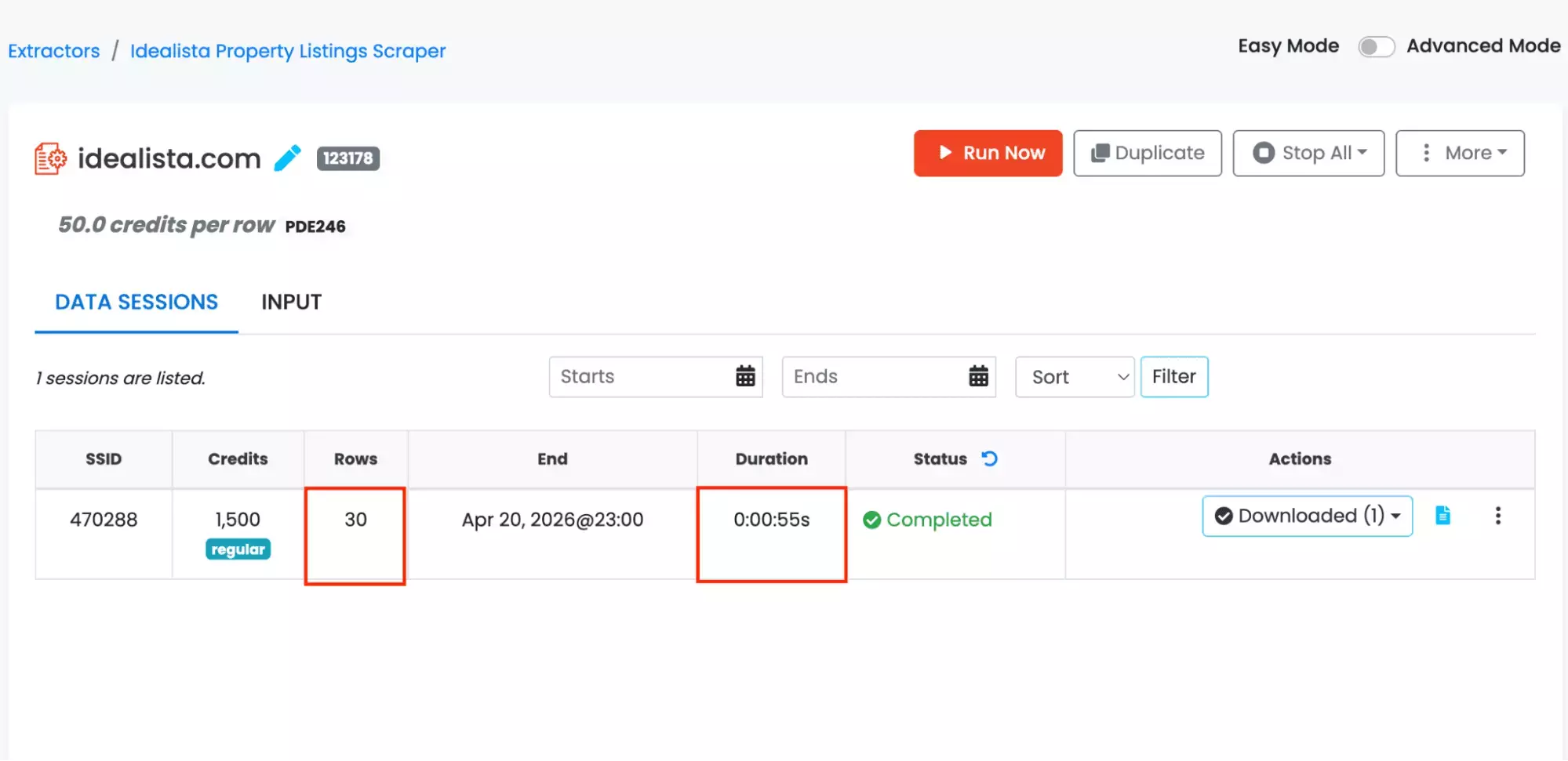 Speed test setup used to measure Idealista scraper performance