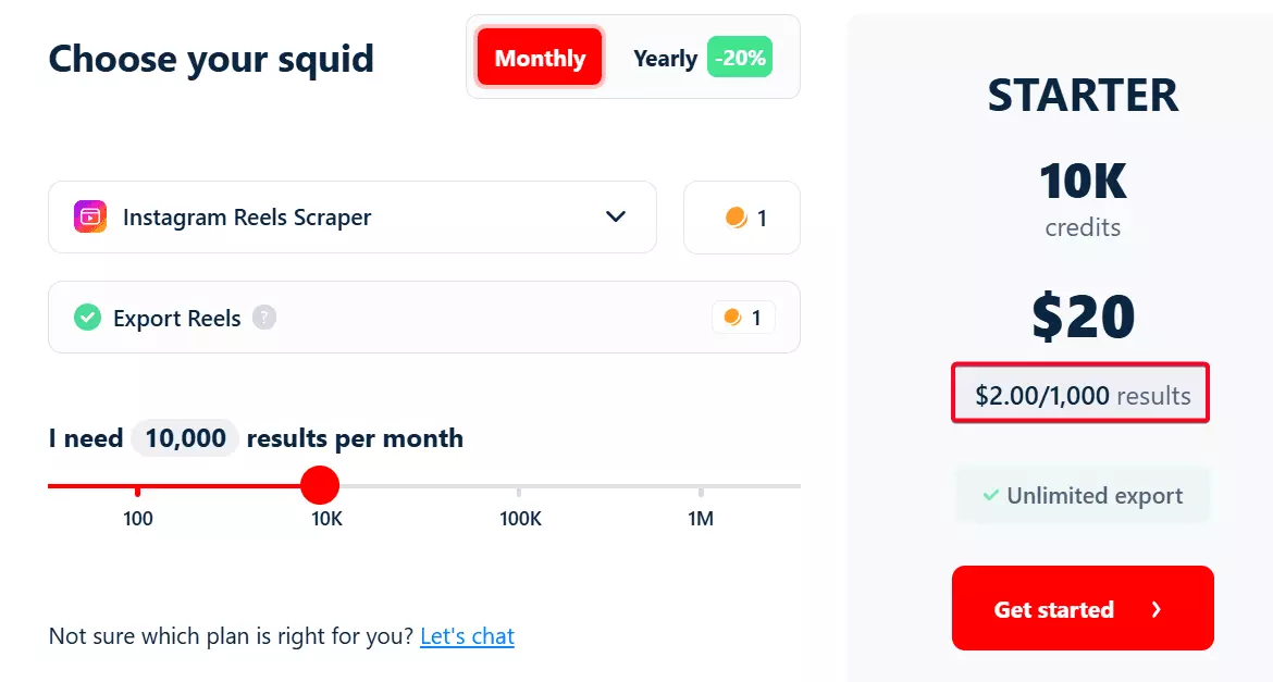 Pricing comparison across Instagram Reel scrapers