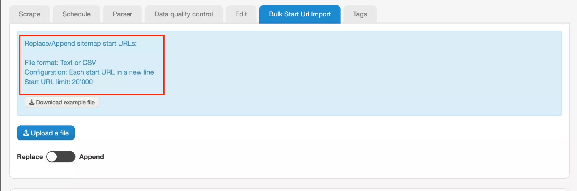WebScraper.io bulk URL import