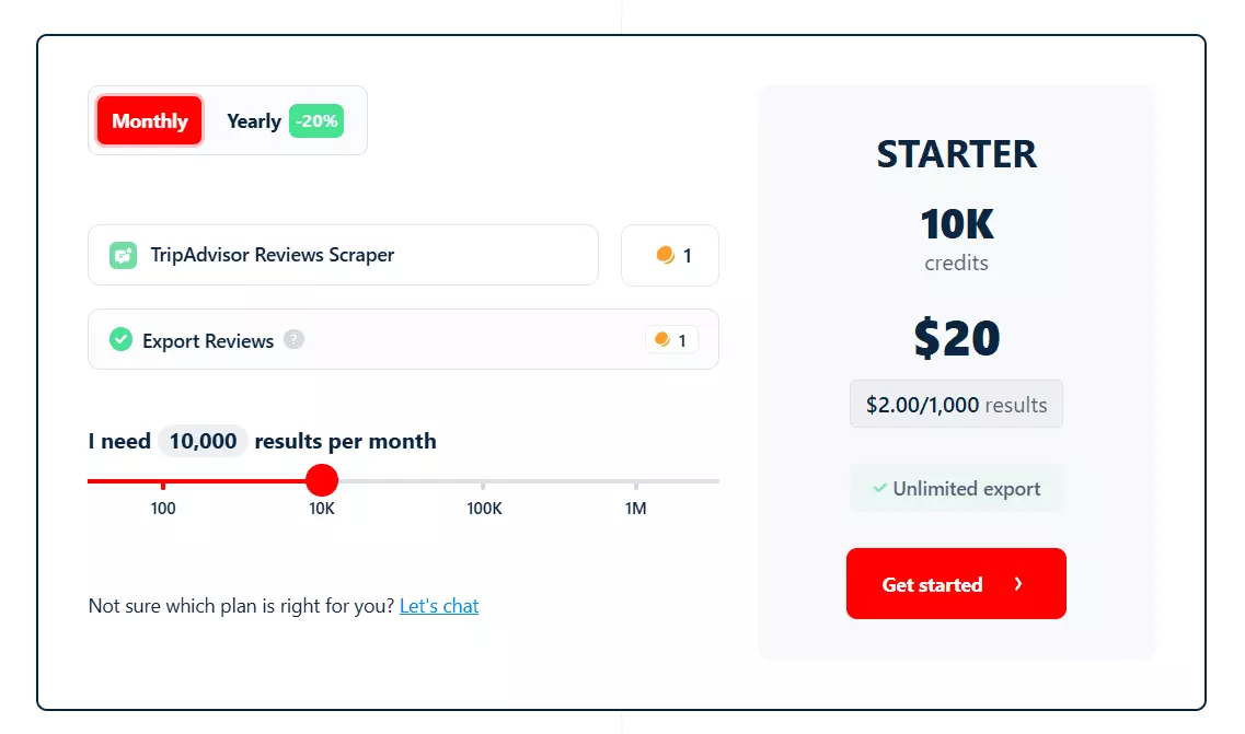 2 ways to scrape TripAdvisor reviews - Pricing