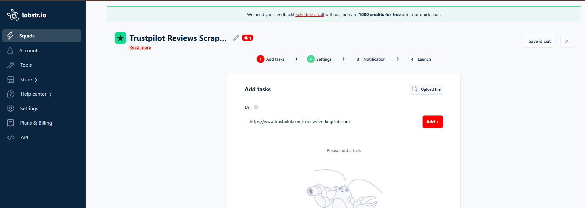 How to scrape Trustpilot reviews using Lobstr.io [Step by Step Guide] - Step 2: Add tasks image13